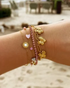 Finaste Schakelarmband met bloemetjes goudkleurig Discount