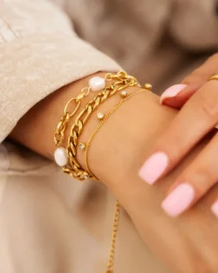 Finaste Schakelarmband Mixed Chain Goud Kleurig Discount