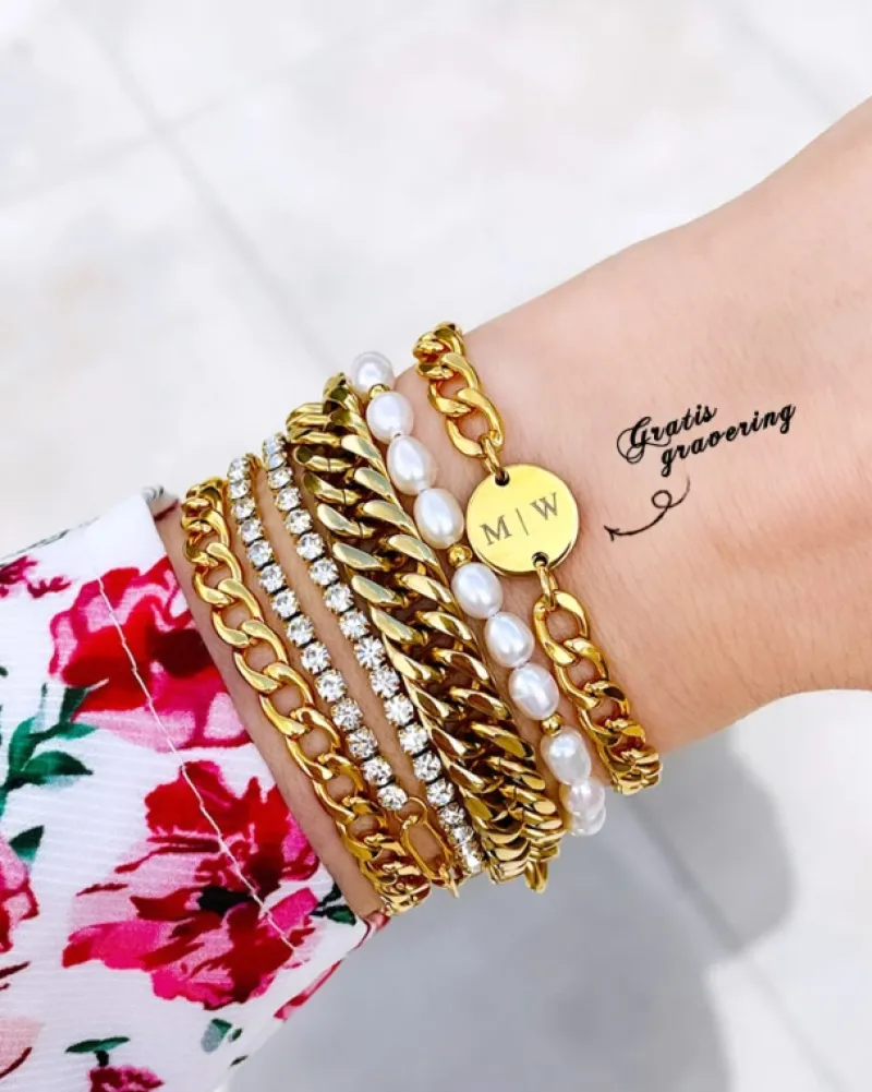 Finaste Schakelarmband Mixed Chain Goud Kleurig Discount