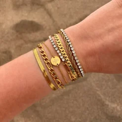 Finaste Schakelarmband Mixed Chain Goud Kleurig Discount
