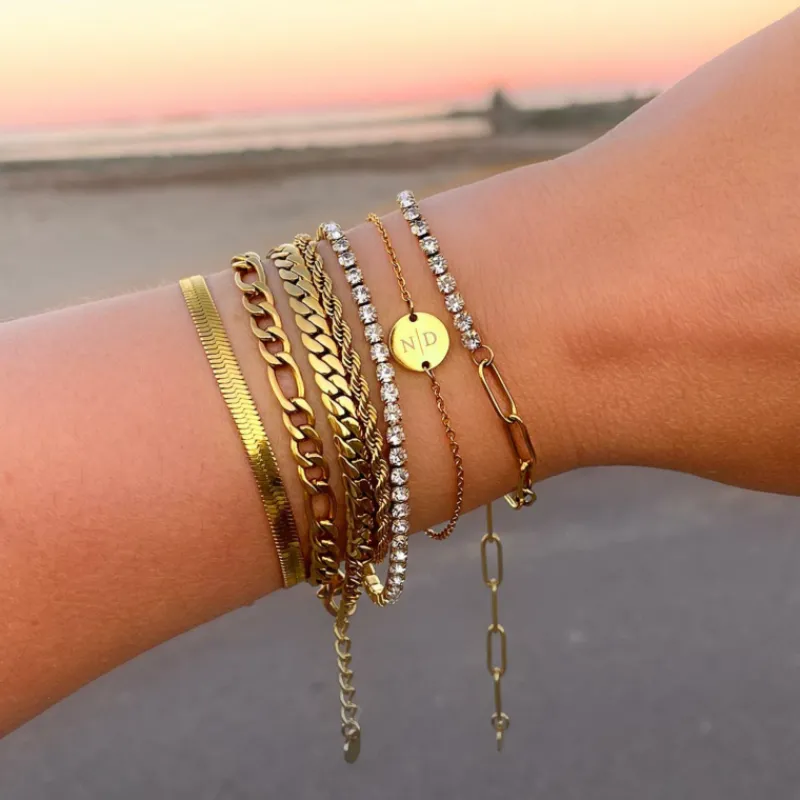 Finaste Schakelarmband Mixed Chain Goud Kleurig Discount