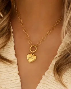 Finaste Schakelketting graveerbaar hartje goudkleurig Clearance