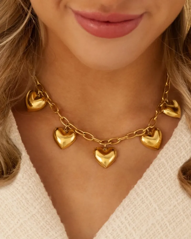 Finaste Schakelketting statement hearts goudkleurig Online