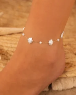 Finaste Schelpen enkelbandje met parels goudkleurig New
