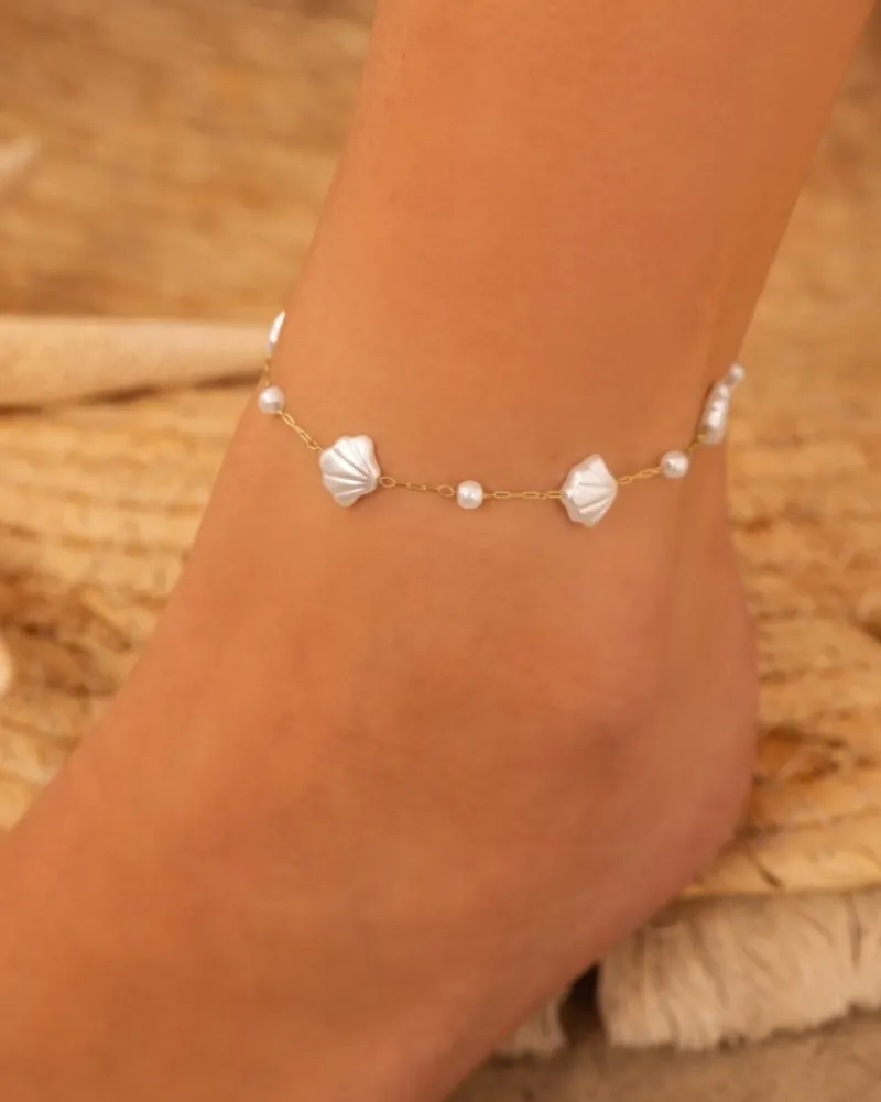 Finaste Schelpen enkelbandje met parels goudkleurig New