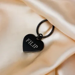 Finaste Sleutelhanger Graveerbaar Hartje Zwart Hot