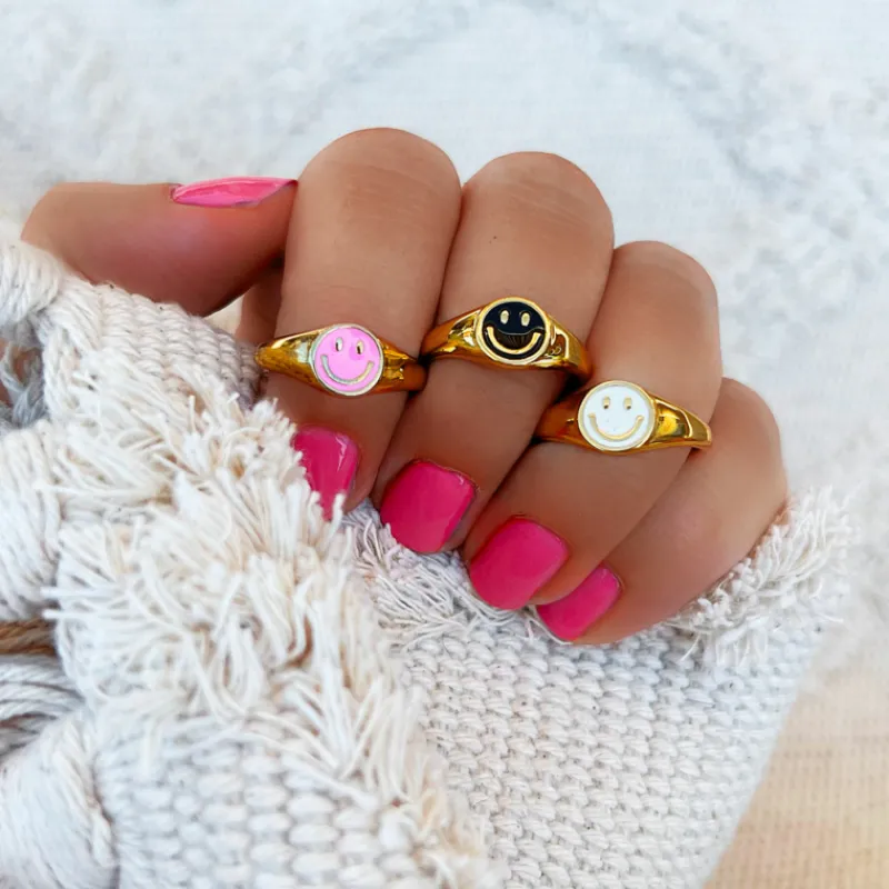 Finaste Smiley Ring Roze Goldplated Discount