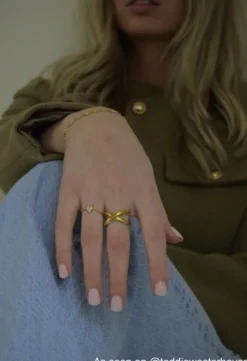 Finaste Statement ring gekruist goudkleurig Clearance