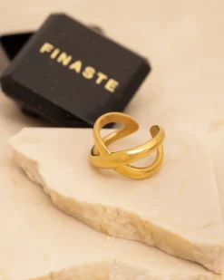 Finaste Statement ring gekruist goudkleurig Clearance