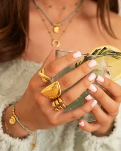 Finaste Statement ring gekruist met streepjes goudkleurig Best