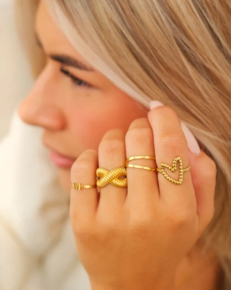 Finaste Statement ring gekruist met streepjes goudkleurig Best