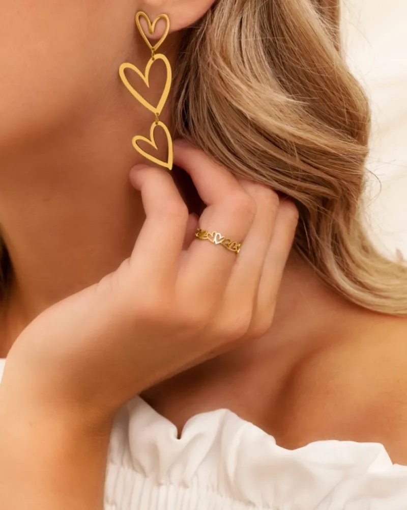 Finaste Triple open heart earrings goldplated New