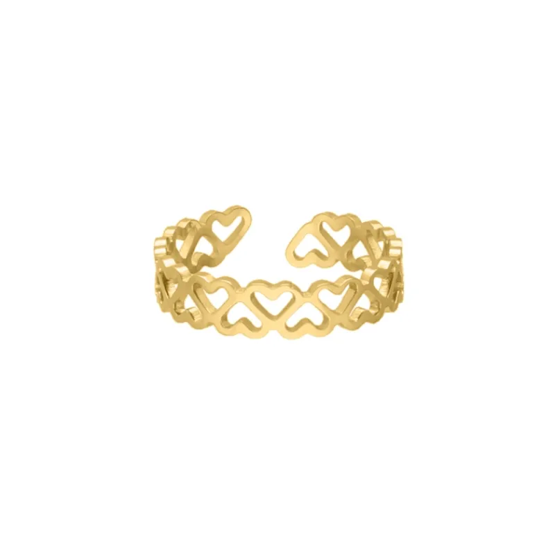 Finaste Verstelbare ring little hearts goudkleurig New
