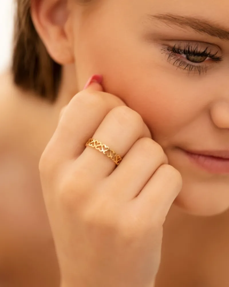 Finaste Verstelbare ring little hearts goudkleurig New