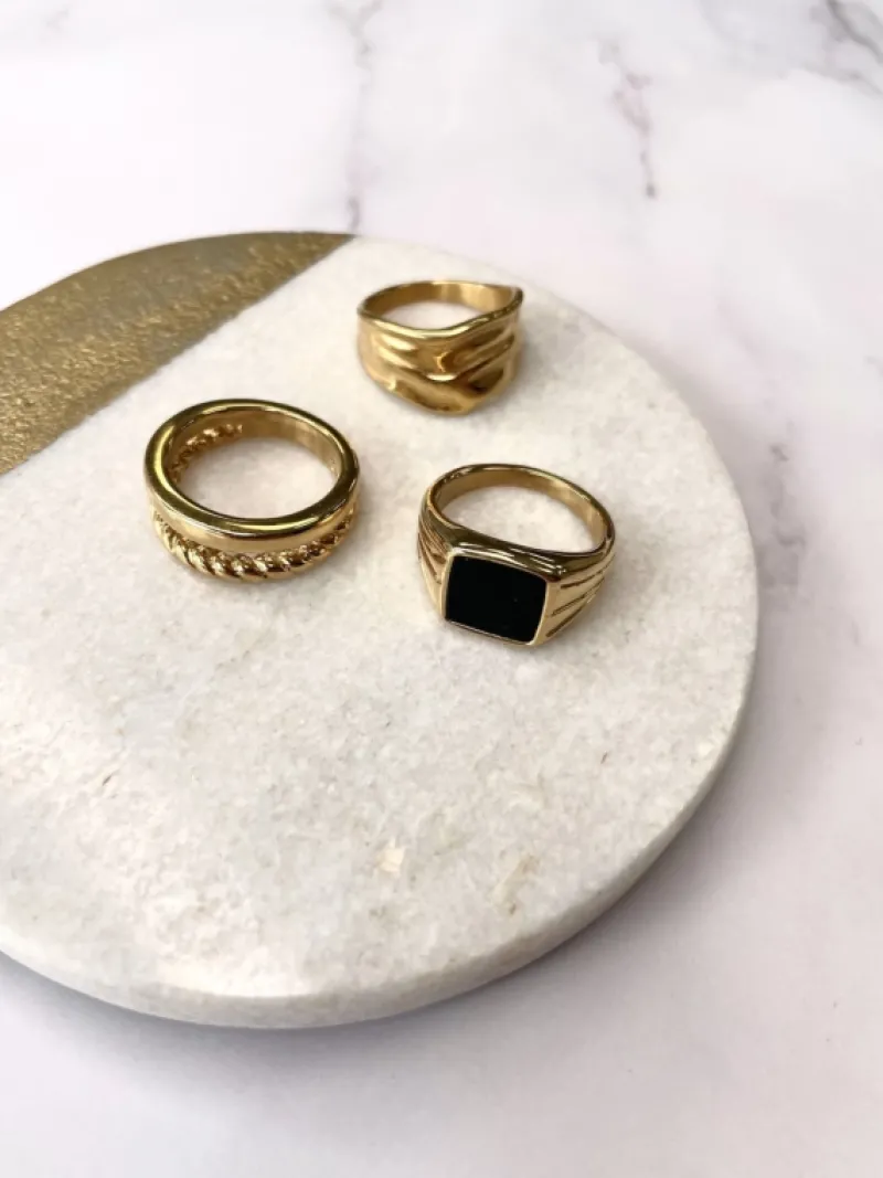 Finaste Zegelring zwart chunky kleur goud Fashion