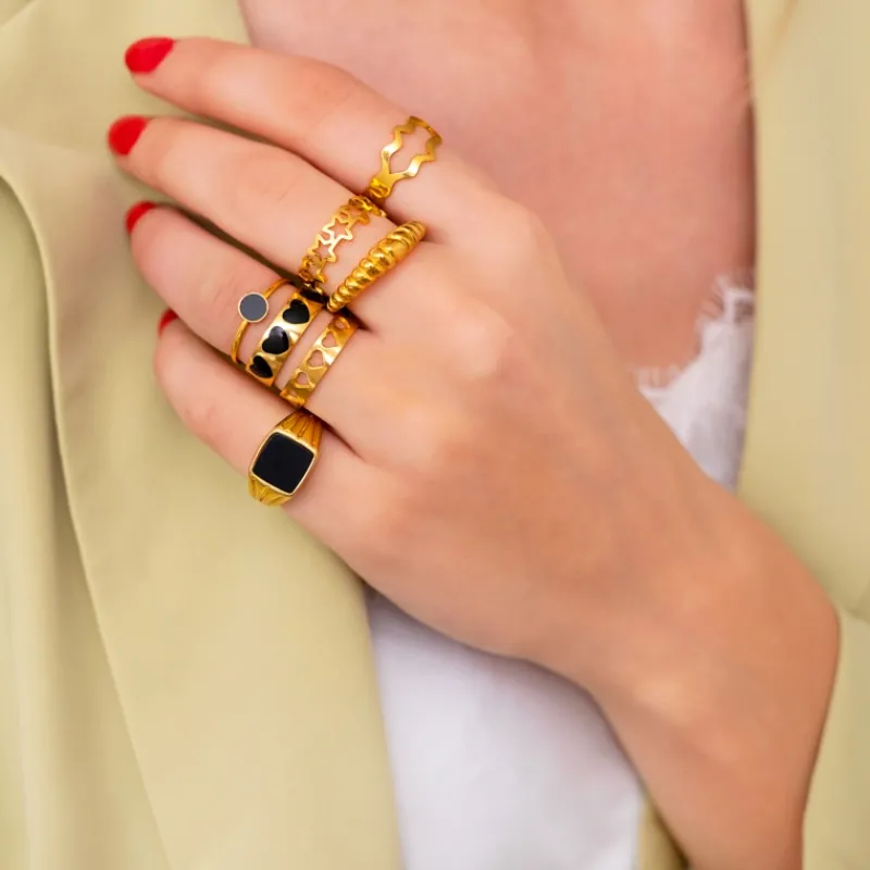 Finaste Zegelring zwart chunky kleur goud Fashion