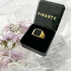 Finaste Zegelring zwart chunky kleur goud Fashion