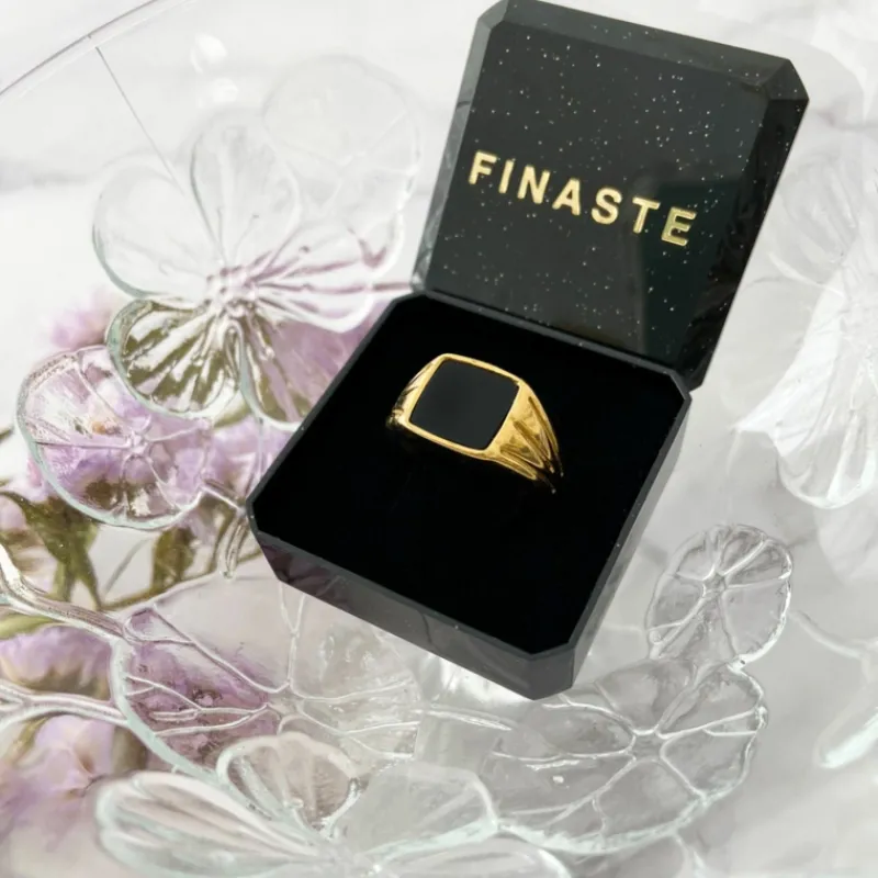 Finaste Zegelring zwart chunky kleur goud Fashion