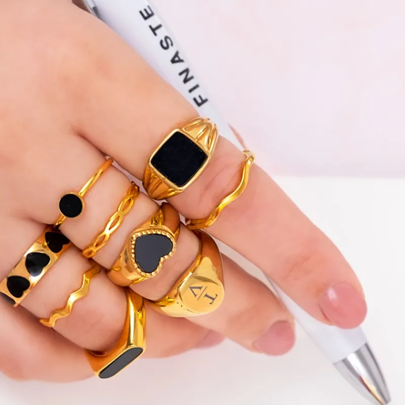 Finaste Zegelring zwart chunky kleur goud Fashion