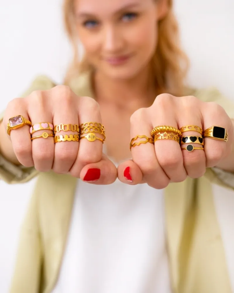 Finaste Zegelring zwart chunky kleur goud Fashion
