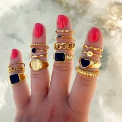 Finaste Zwarte jetset ring goudkleurig Clearance