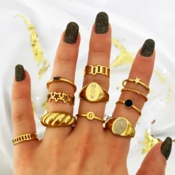 Finaste Zwarte jetset ring goudkleurig Clearance